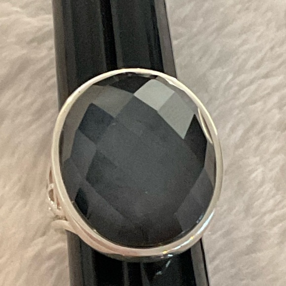 Sterling 925 Grey Stone Faceted Ring Signed WK - Picture 3 of 5